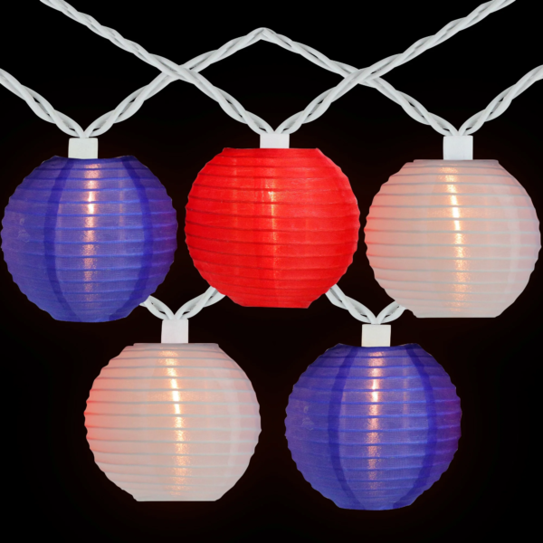 10-Count Patriotic Lantern / String Lights, 7.5Ft White Wire - Image 3