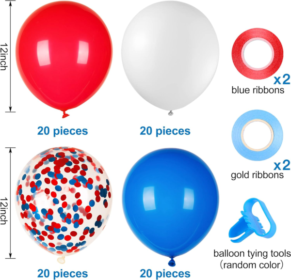 80Pcs Red White and Blue Latex Balloons with Confetti Balloons - Image 3