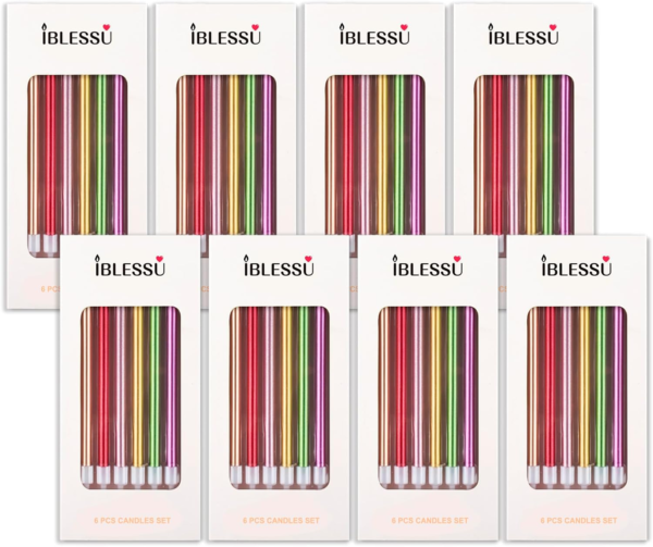 48 Pcs Long Birthday Candles (Multicolor)