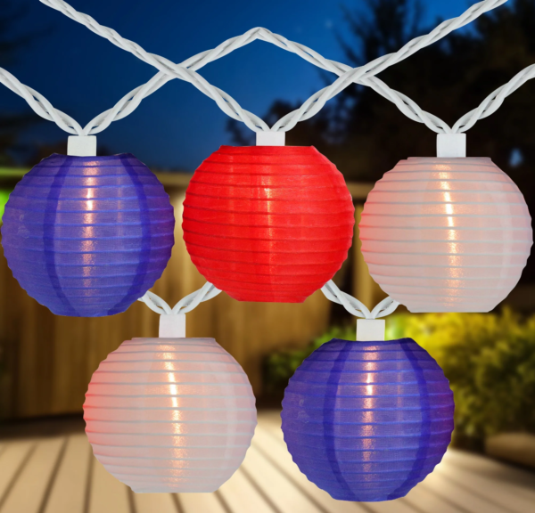 10-Count Patriotic Lantern / String Lights, 7.5Ft White Wire - Image 4