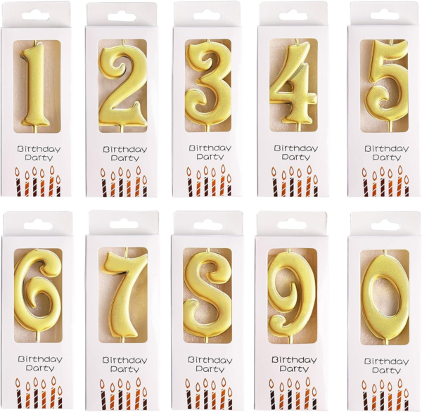 10-Count Gold Number Birthday Candles
