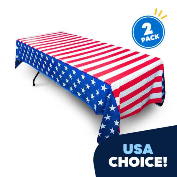 2 Pack of American Flag Plastic Table Covers(54”X72”)