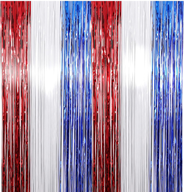 2Pack Red White Blue Tinsel Foil Fringe Curtains 1 x 2.5m / 8.2 x 3.28 feet(Length x Wide)
