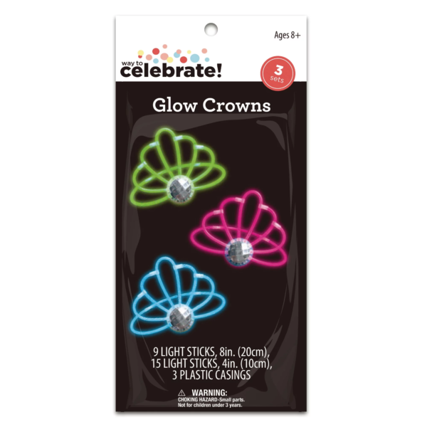3 Count Glow Stick Crowns with Gem - Image 2