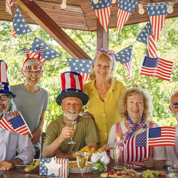 65 Pack American Flags Mini Hand Held- Wooden Stick 5.5" X 8" - Image 7