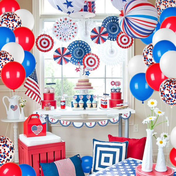 80Pcs Red White and Blue Latex Balloons with Confetti Balloons - Image 5