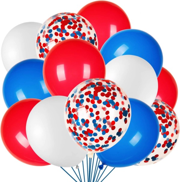 80Pcs Red White and Blue Latex Balloons with Confetti Balloons