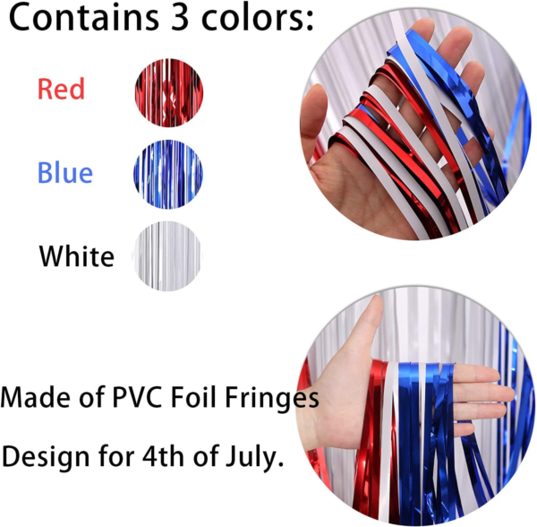 2Pack Red White Blue Tinsel Foil Fringe Curtains 1 x 2.5m / 8.2 x 3.28 feet(Length x Wide) - Image 2