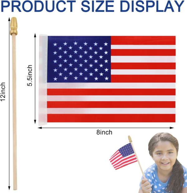 65 Pack American Flags Mini Hand Held- Wooden Stick 5.5" X 8" - Image 2