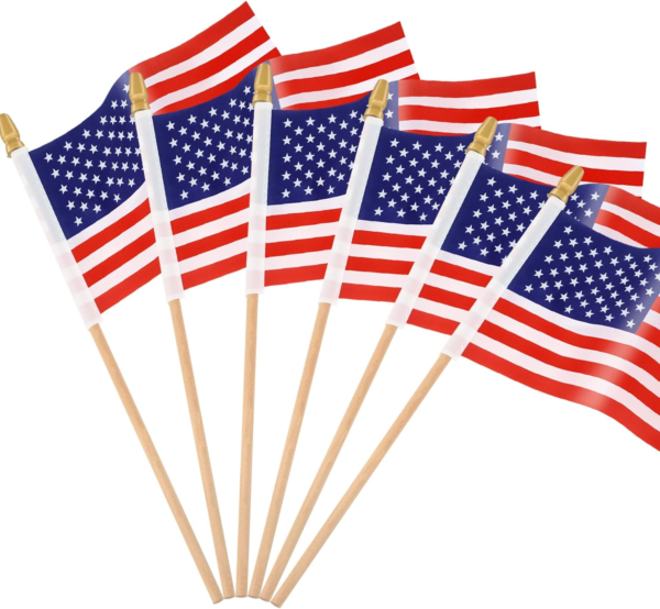 65 Pack American Flags Mini Hand Held- Wooden Stick 5.5" X 8"