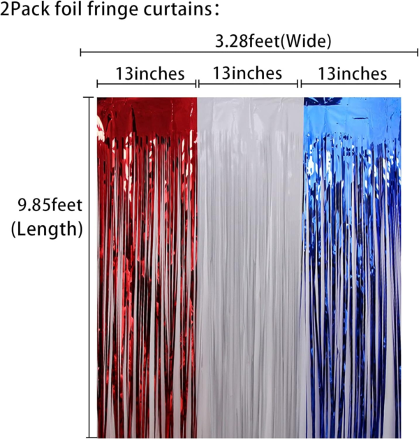 2Pack Red White Blue Tinsel Foil Fringe Curtains 1 x 2.5m / 8.2 x 3.28 feet(Length x Wide) - Image 3