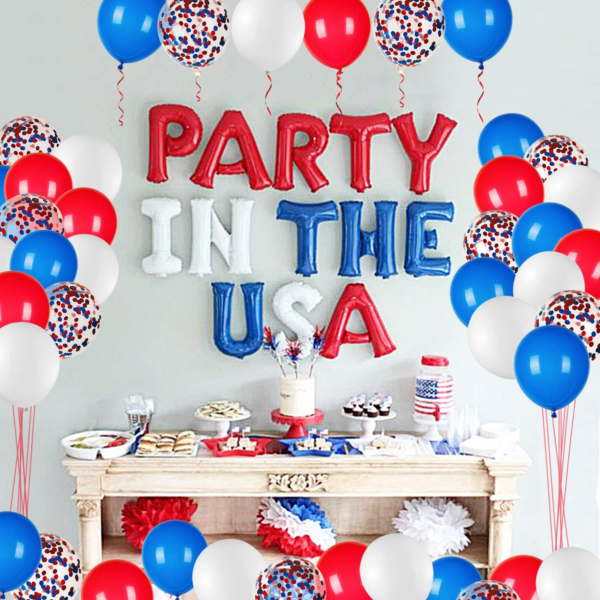 80Pcs Red White and Blue Latex Balloons with Confetti Balloons - Image 2