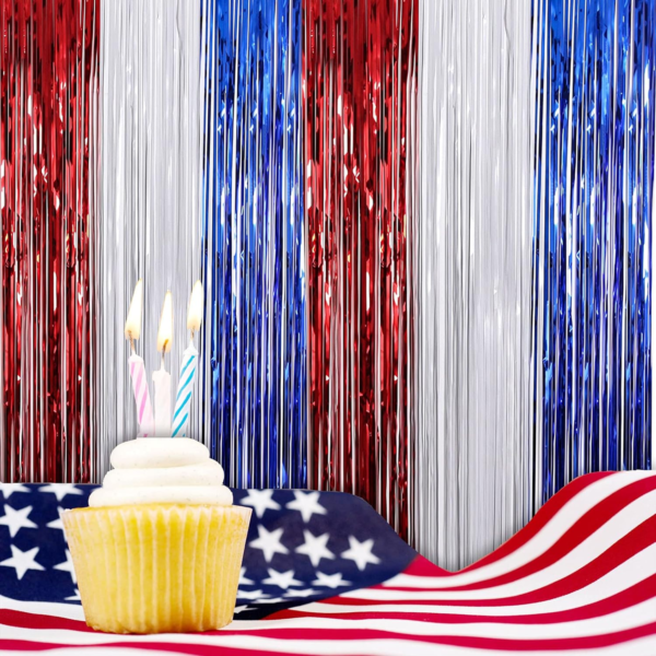 2Pack Red White Blue Tinsel Foil Fringe Curtains 1 x 2.5m / 8.2 x 3.28 feet(Length x Wide) - Image 5